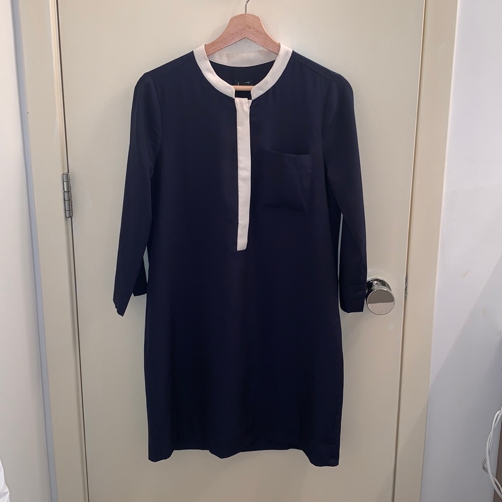 Jcrew white and navy dress with 3/4 sleeves